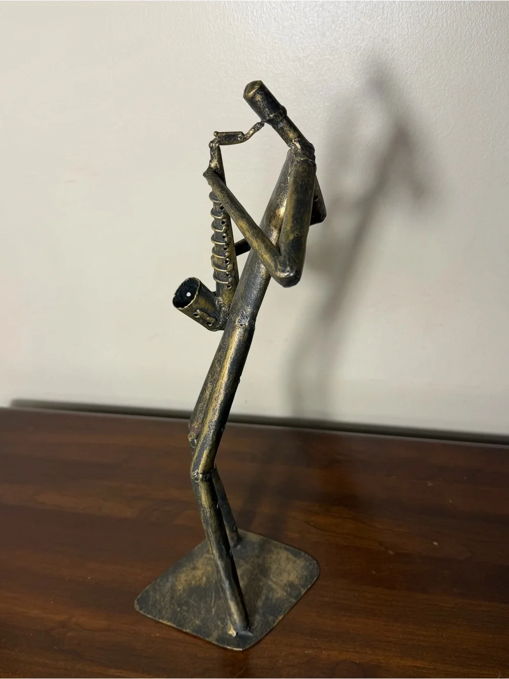 Z Gallerie brutalist style saxophone player tube metal sculpture approximate 15